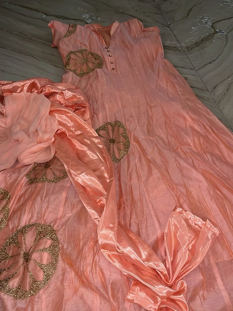 Peach Anarkali Suit with Dupatta