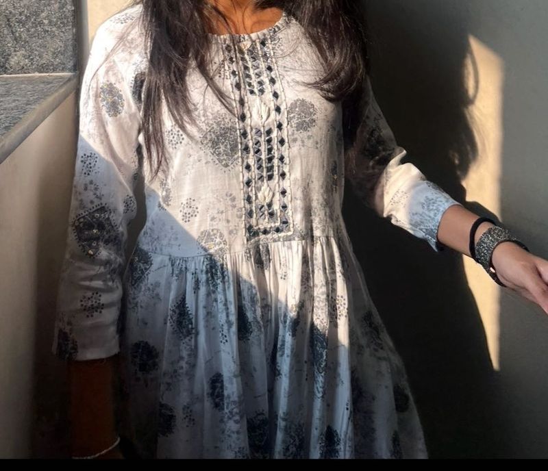 Elegant Printed Kurta with Mirror Work