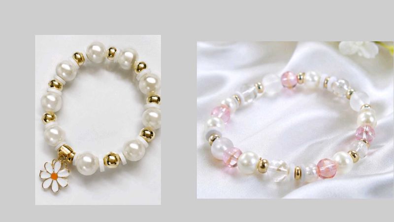 2 Pearl &amp; Gold Beaded Bracelets