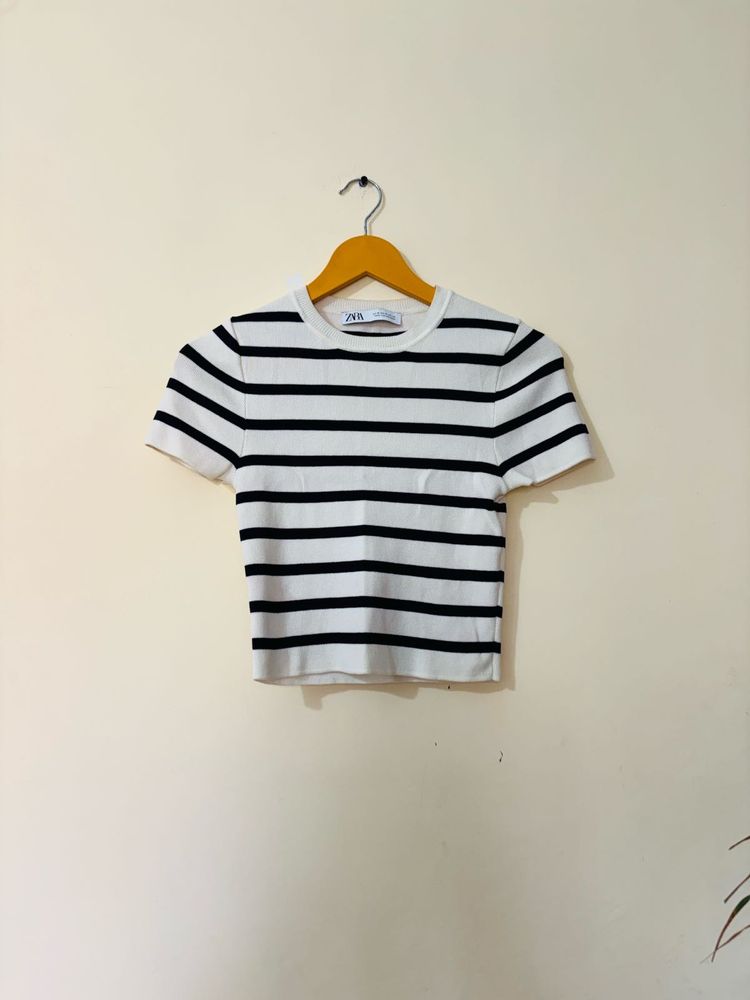 Zara Striped Knit Crop Top