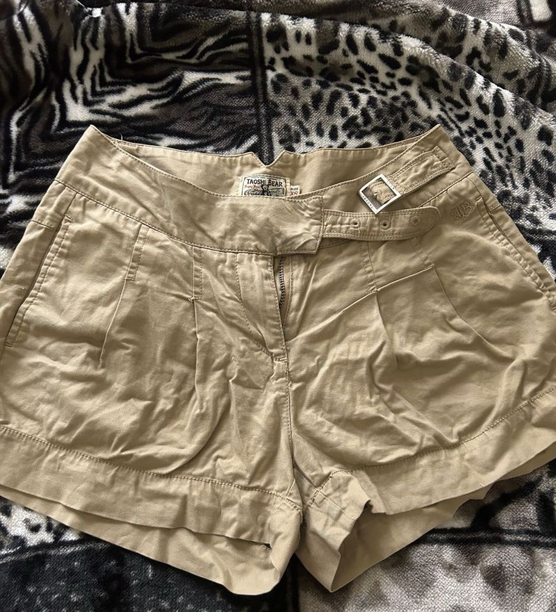 Tan Paperbag Waist Shorts