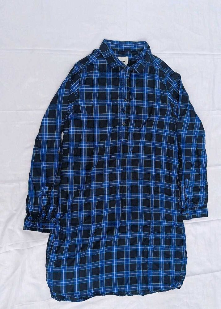 Blue Plaid Long Sleeve Shirt Dress