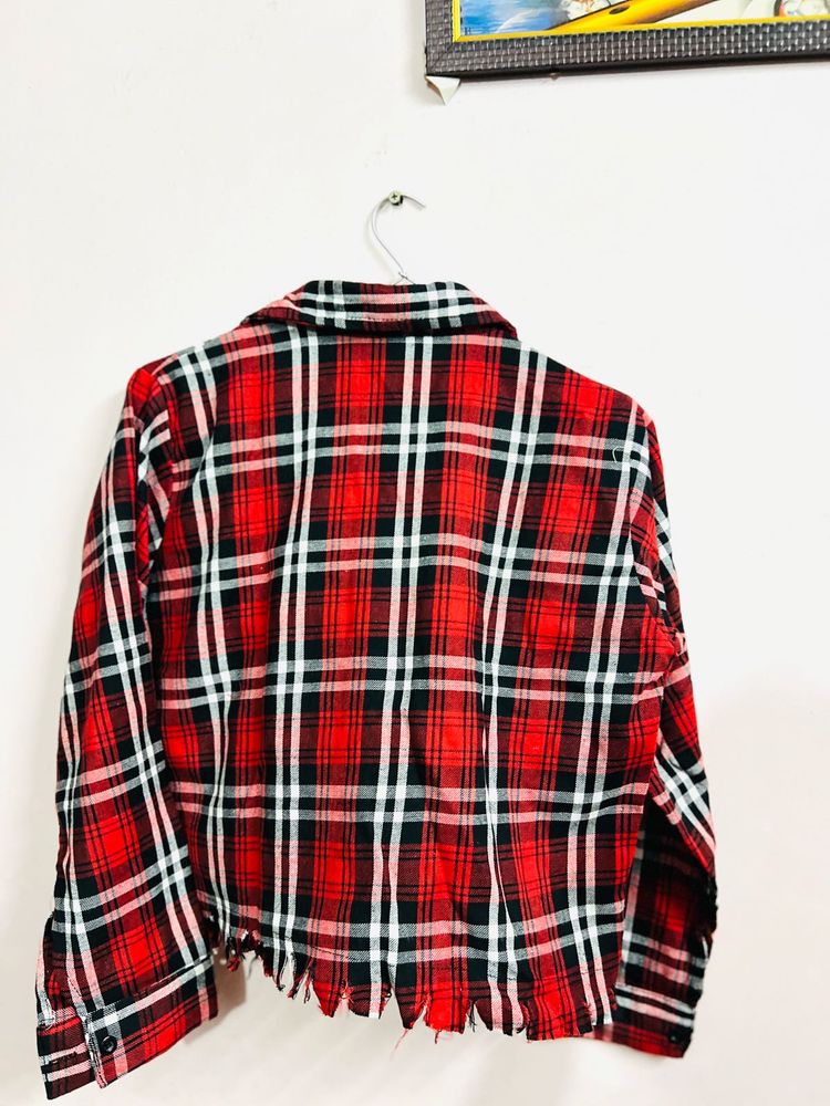 Red Plaid Cropped Shirt
