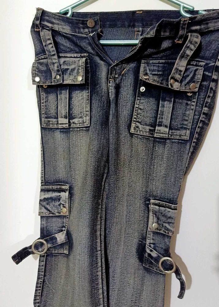 Vintage Washed Black Cargo Denim Jorts