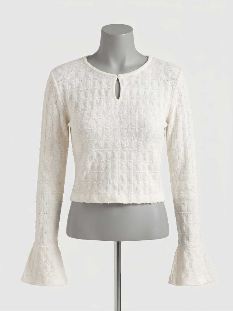 Cream Textured Bell Sleeve Top