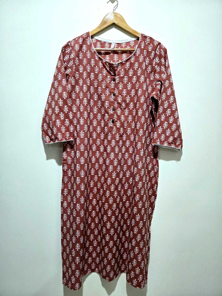 Maroon Printed Cotton Kurta