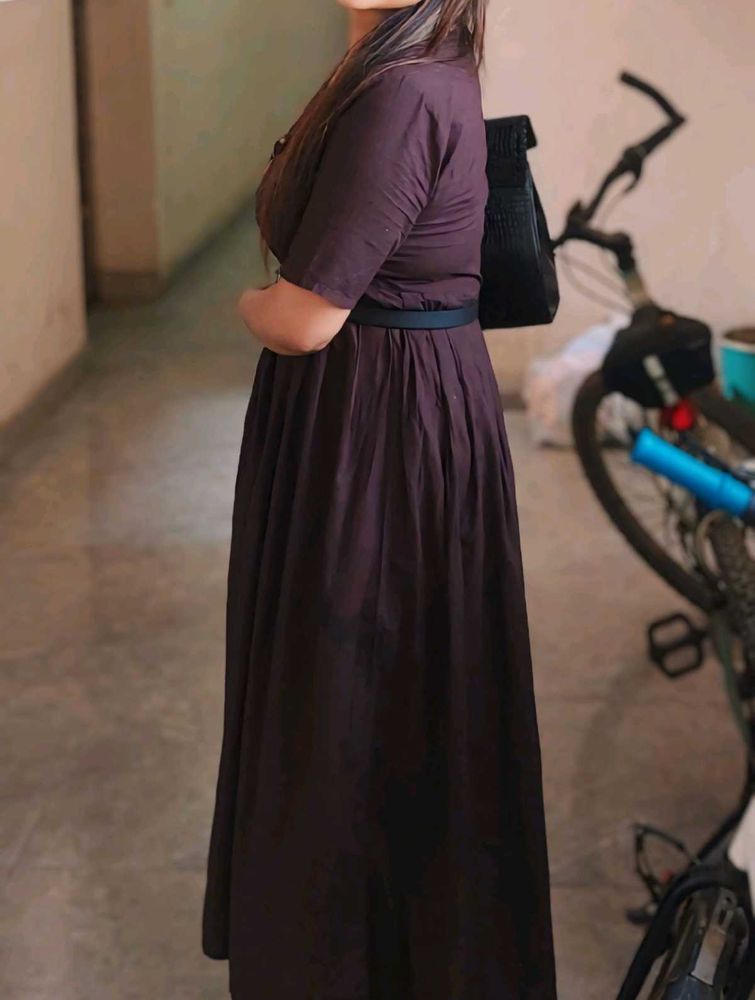 Classic Brown Fit &amp; Flare Midi Dress