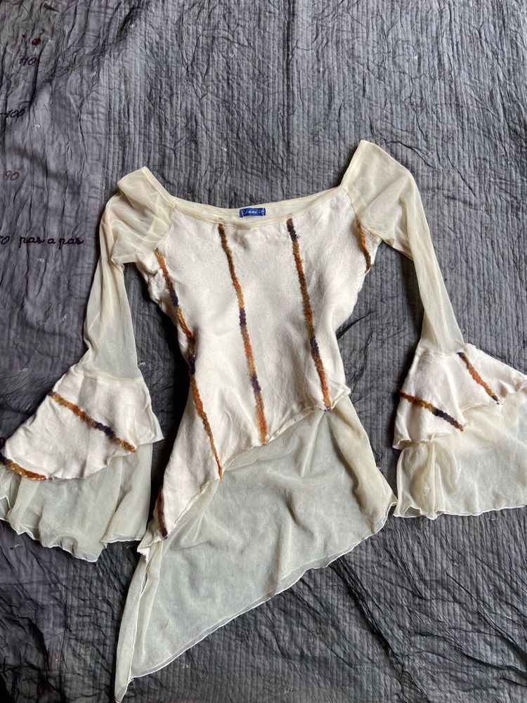sheer bell fitted ruffled vintage top