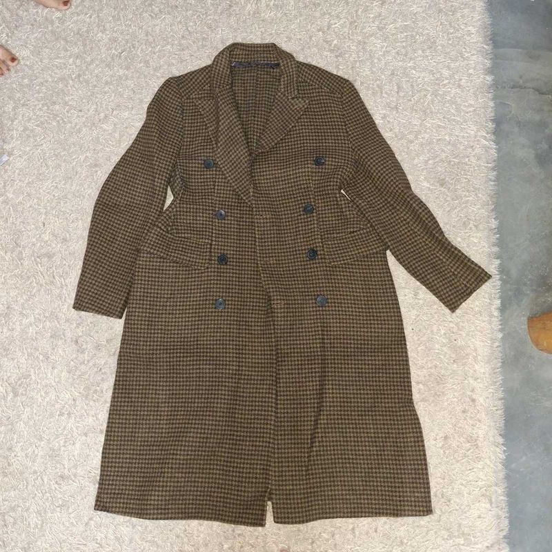 Classic Houndstooth Double-Breasted Coat