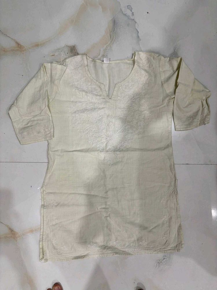 Cream Embroidered Kurta