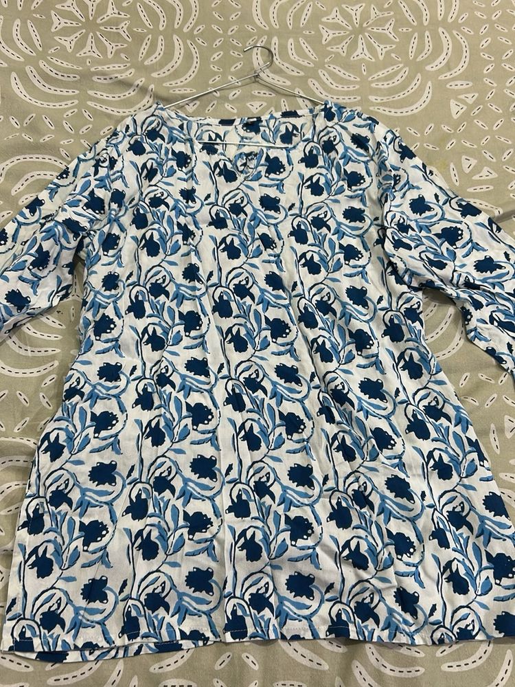Blue Floral Print Kurta