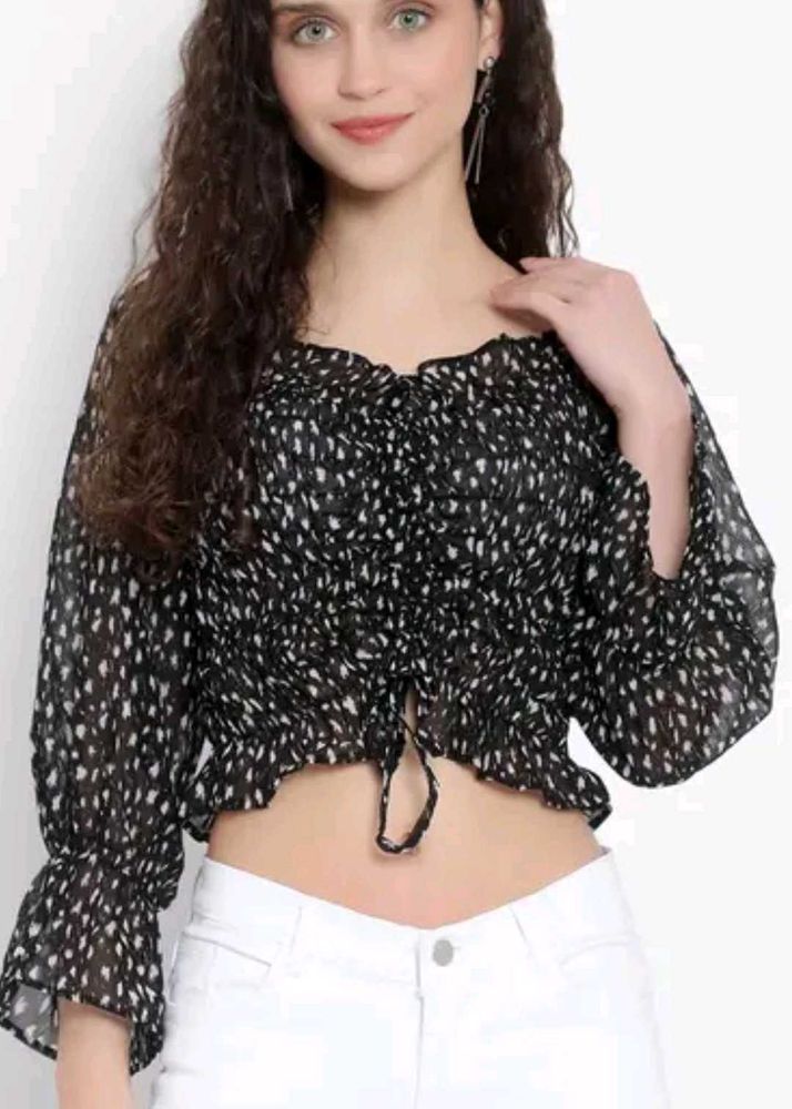 Black &amp; White Print Crop Top