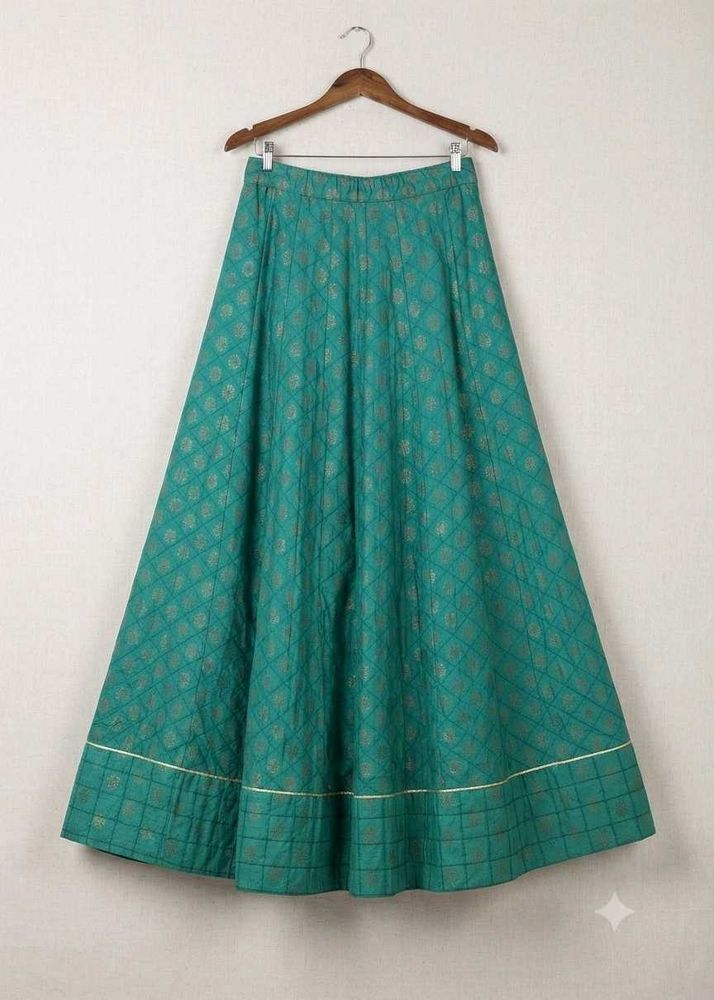 Elegant Teal Brocade Skirt
