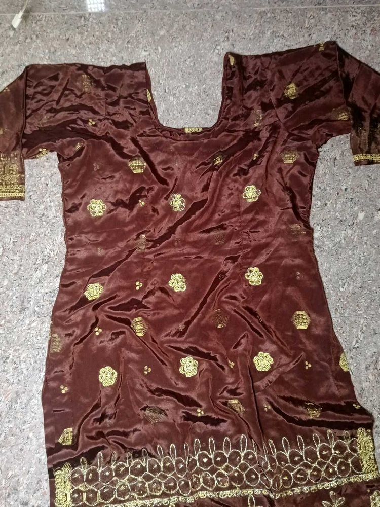 Brown silk touser kurti  set
