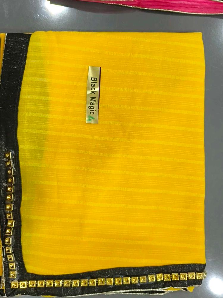 Vibrant Yellow Saree with Black Border