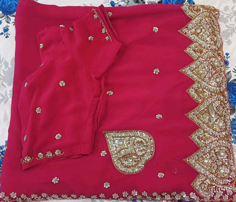 Stunning Pink Embroidered Saree with Blouse