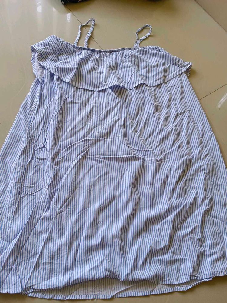 Blue &amp; White Striped Off-Shoulder Dress