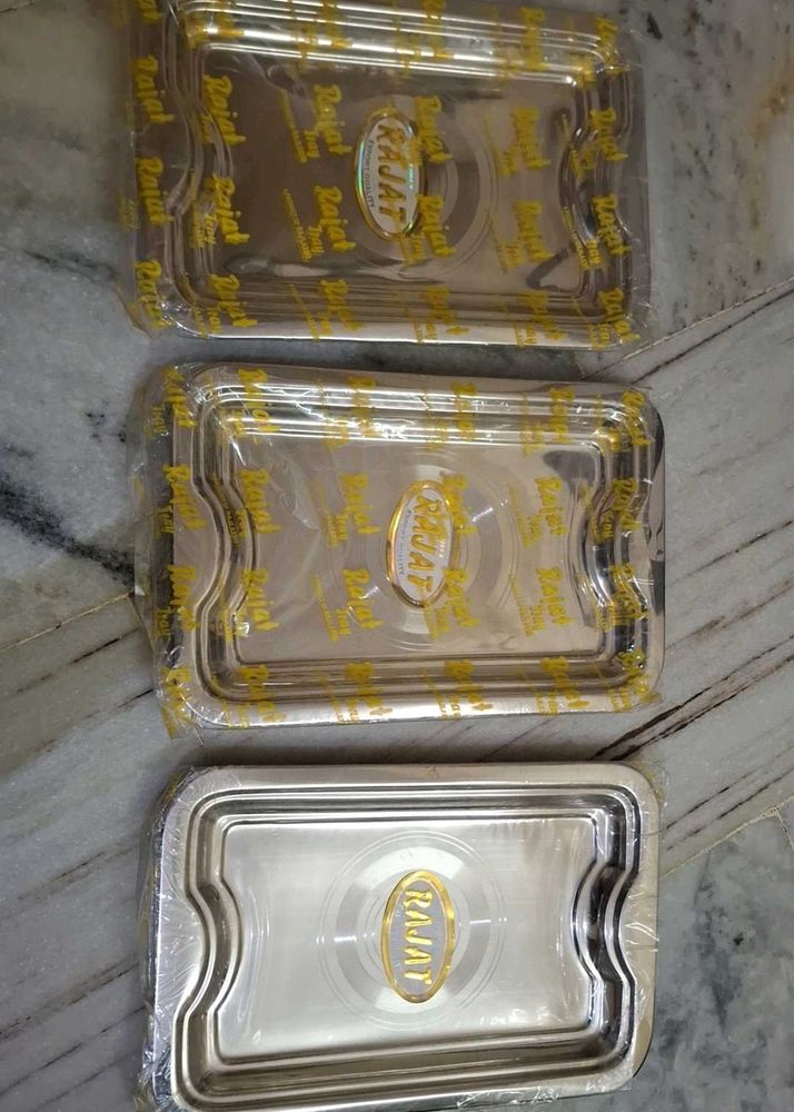 Rajat Stainless Steel Serving Trays (Set of 3)