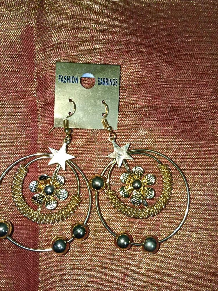 Gold Hoop Earrings with Stars &amp; Flowers