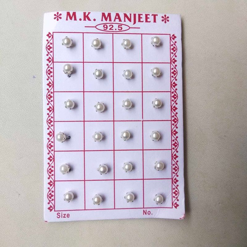 Pure Silver Pearl Nose And Ear Earings 1 Pair