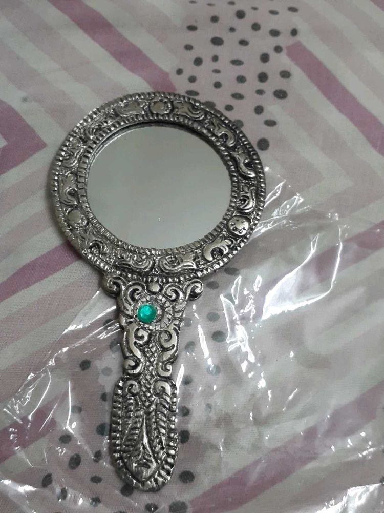 Vintage Handheld Mirror with Gemstone