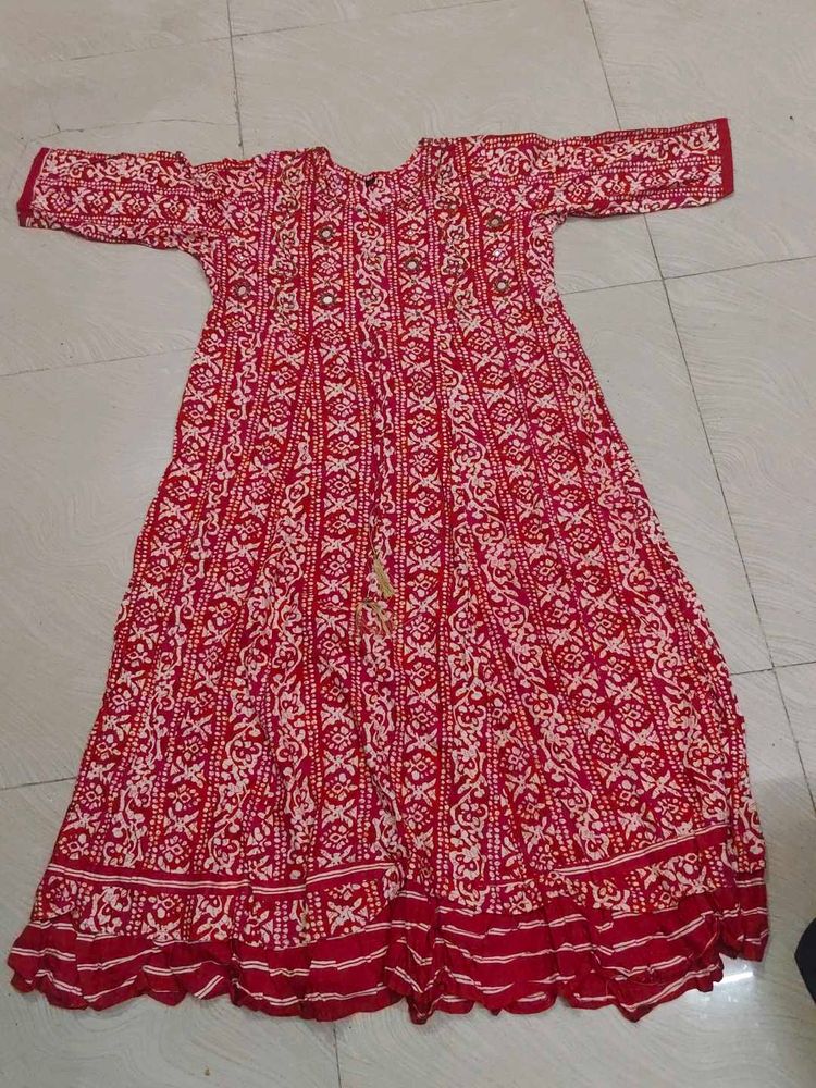 Red Printed Anarkali Kurta