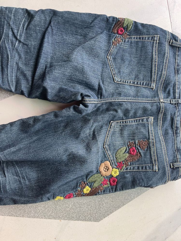 Embroidered Blue Denim Jeans