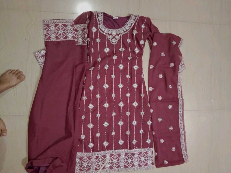Elegant Maroon Embroidered Kurta Set