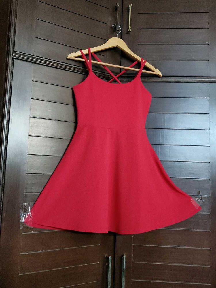 Ginger Red Fit &amp; Flare Cross back strap Mini Dress