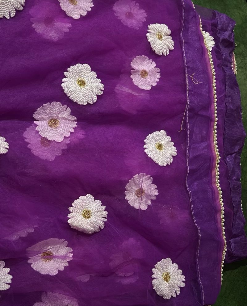 Purple White Floral Embellishments saree