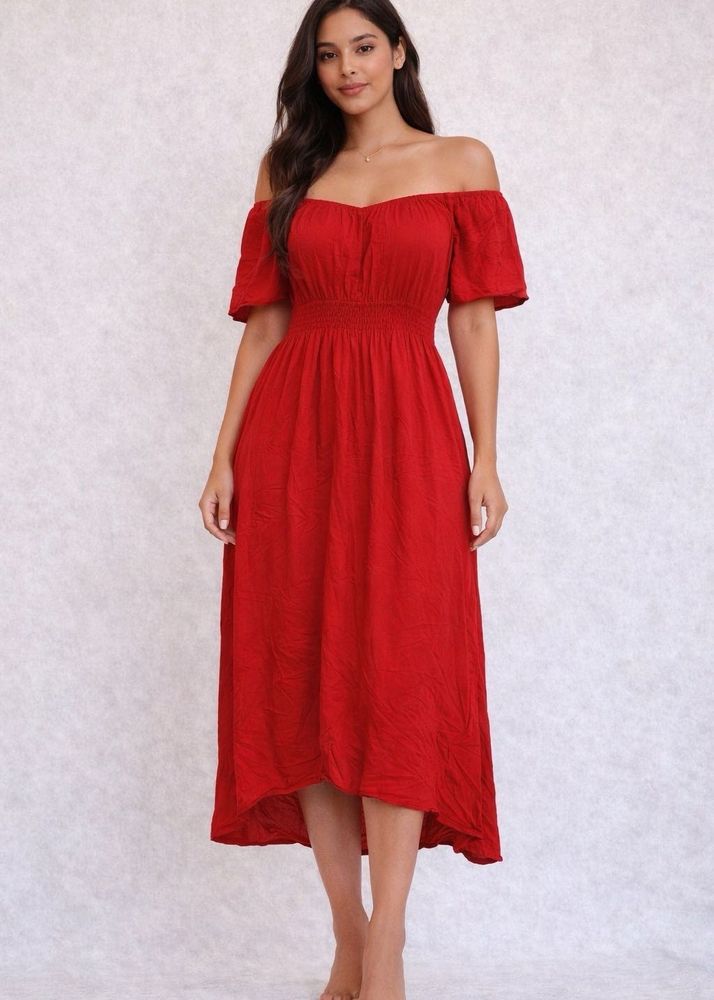 Chic Off-Shoulder Red Midi Dress