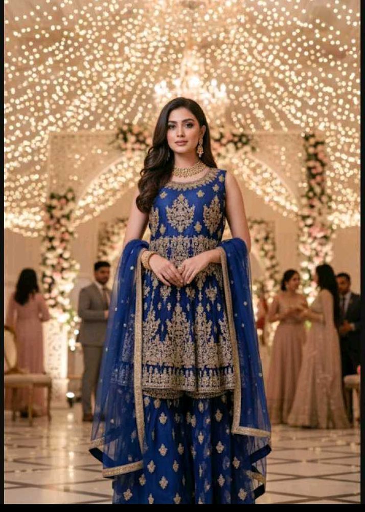 bust 42 Royal Blue Embroidered Lehenga Choli