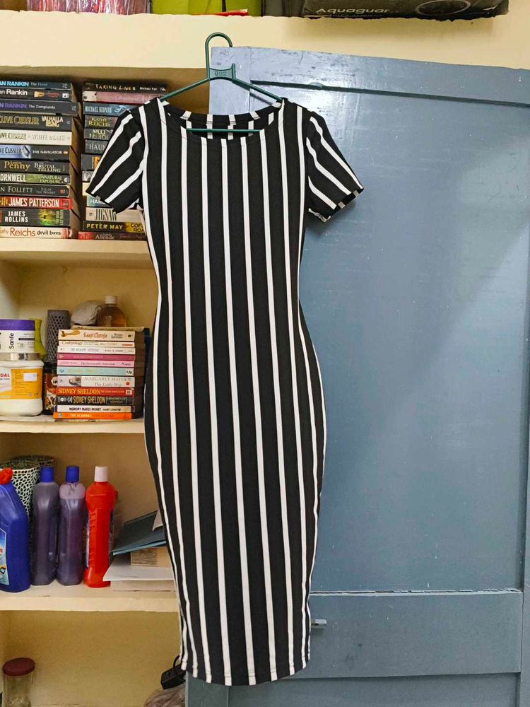 Black &amp; White Striped Bodycon Dress