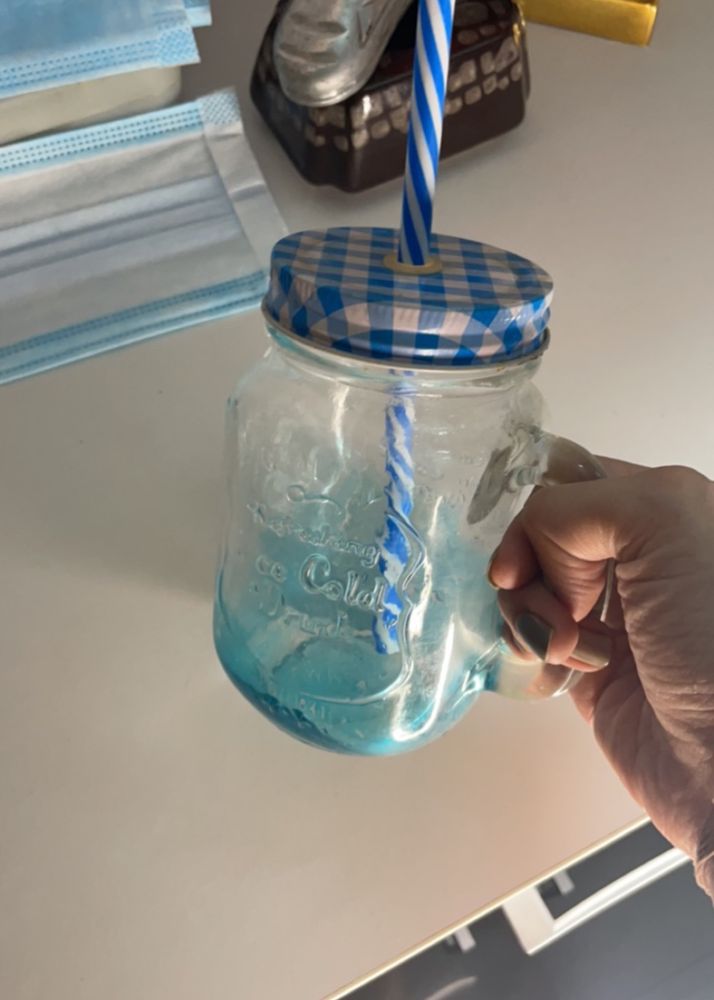 Blue Mason Jar With Straw
