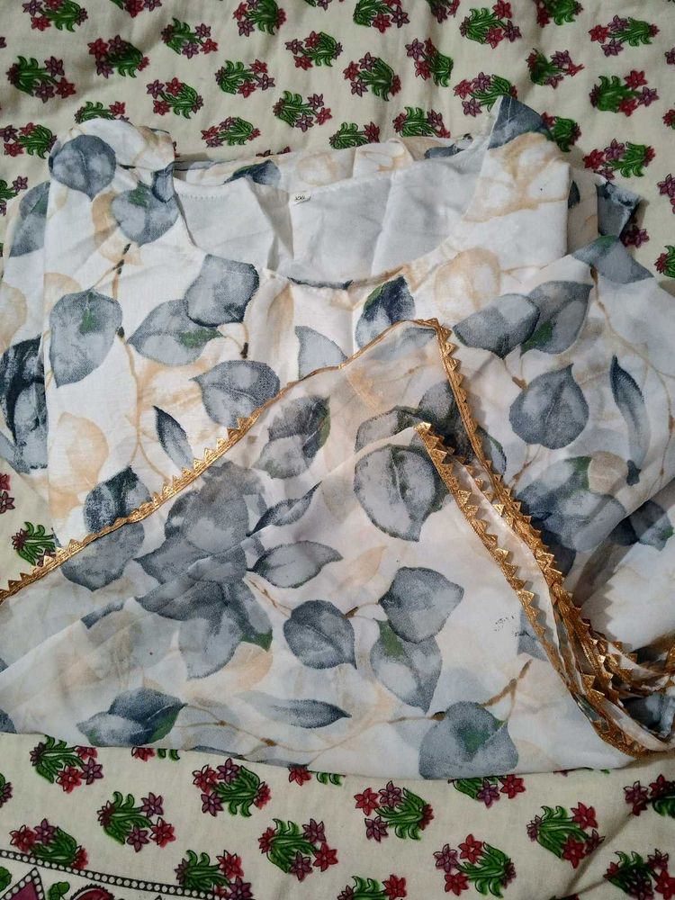 Floral Leaf Print Ethnic Kurta Set