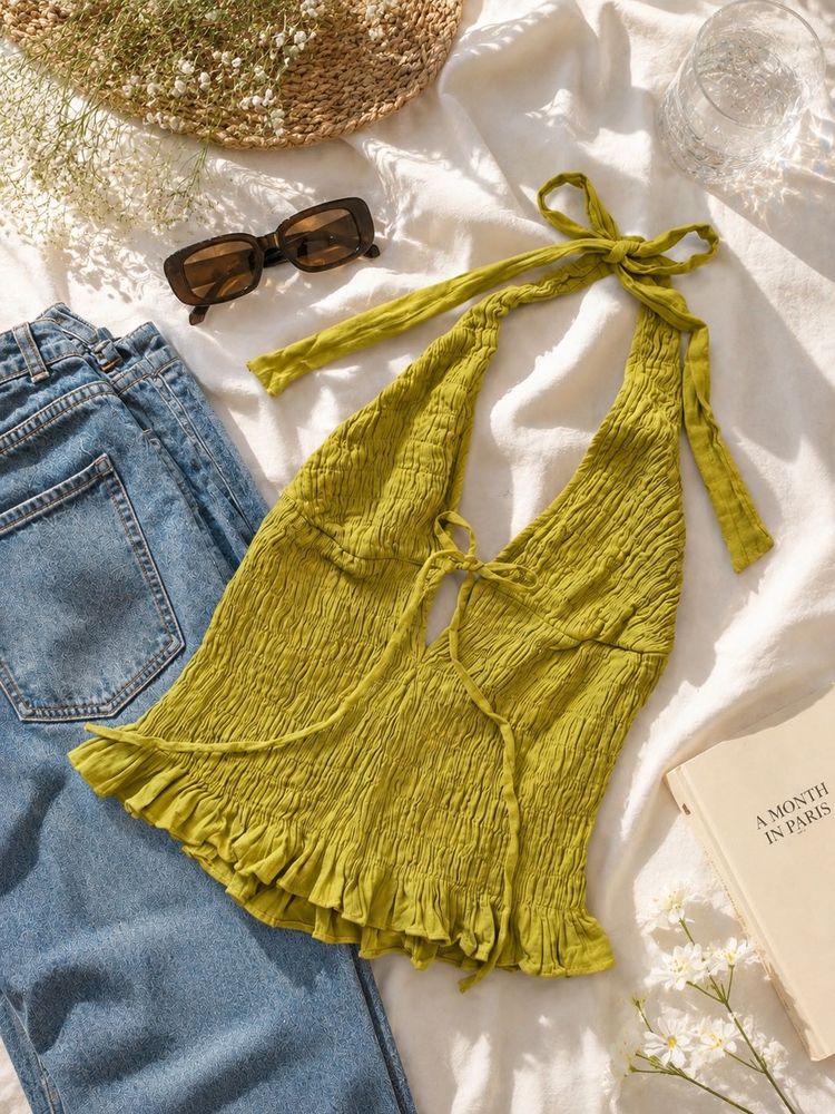 Chic Ruched Halter Neck Top