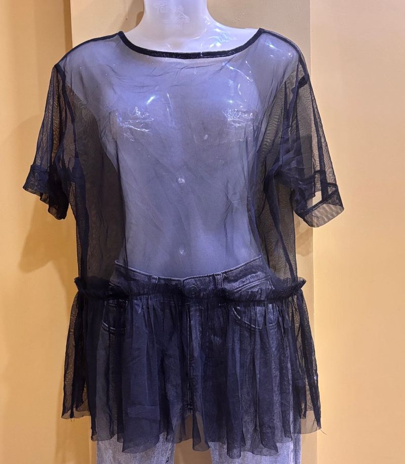 Sheer Black Tulle Tunic Top