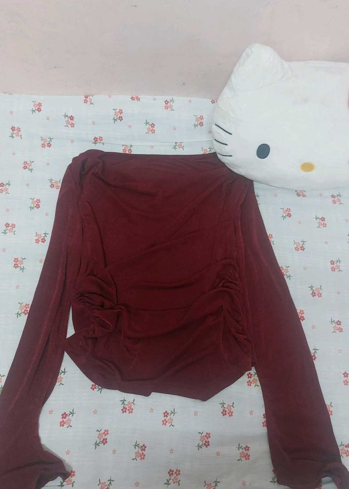 Burgundy Asymmetric Long Sleeve Top