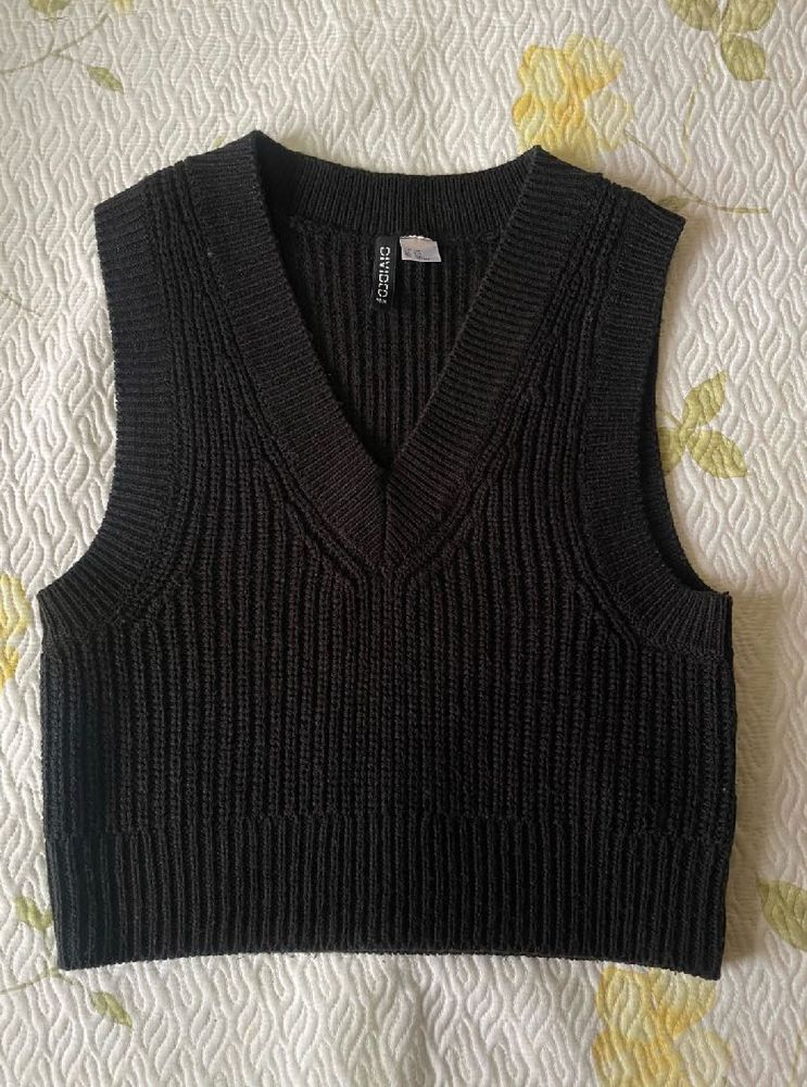 Black Knit V-Neck Sweater Vest