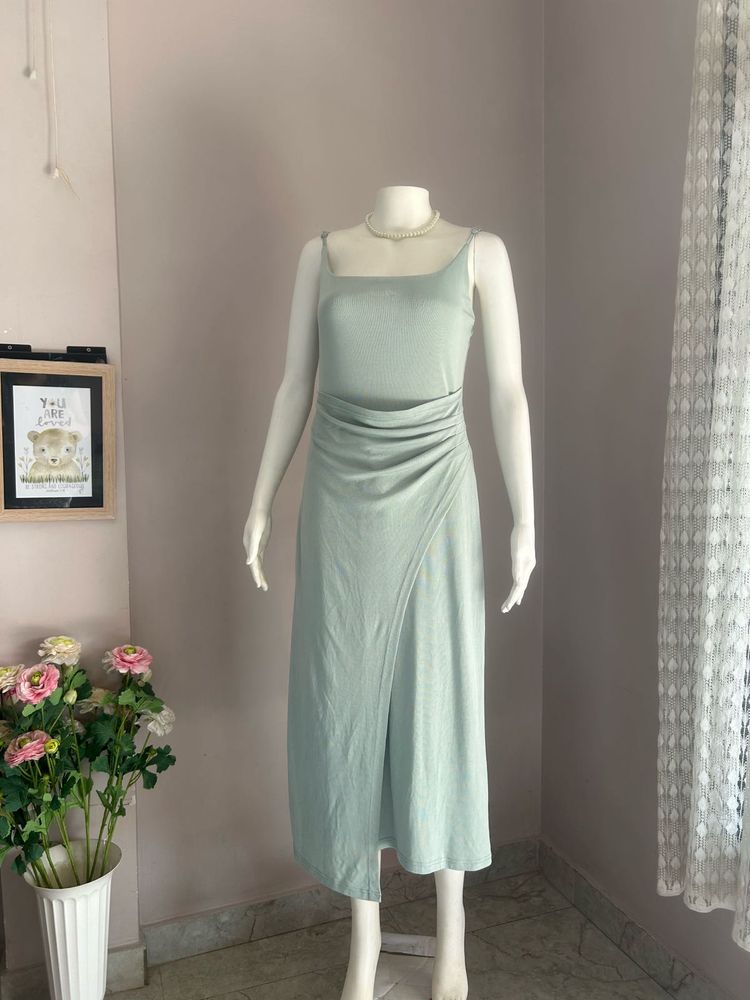 RIBBED Ruched Midi Dress