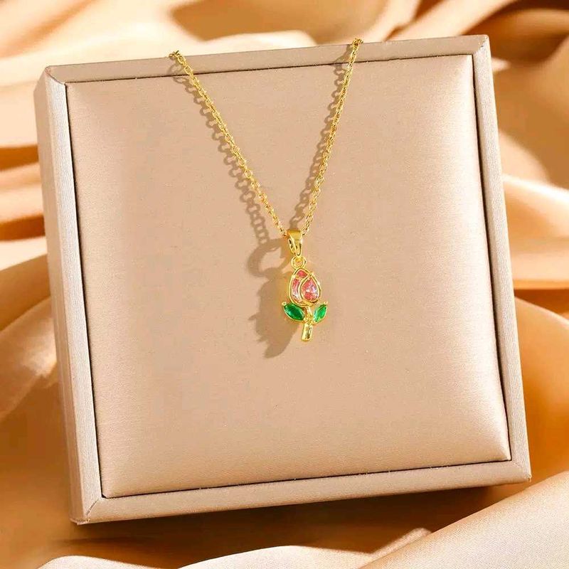 Anti-Tarnish tulip pendant necklace