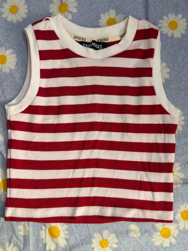 Red &amp; White Striped Ribbed Tank Top