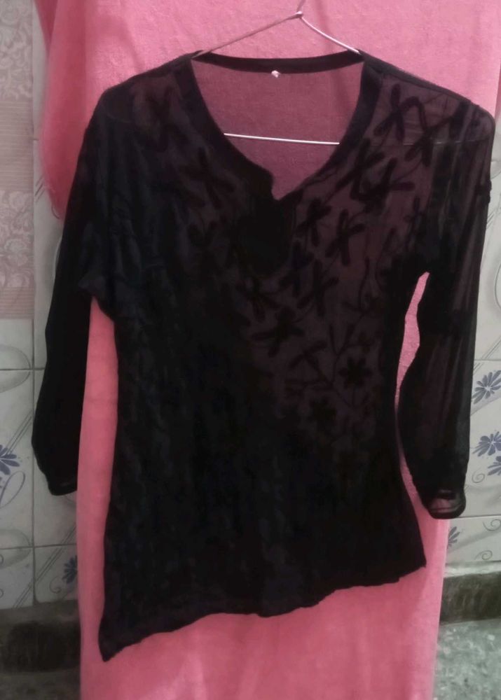Black Kurti with Dragonfly Print