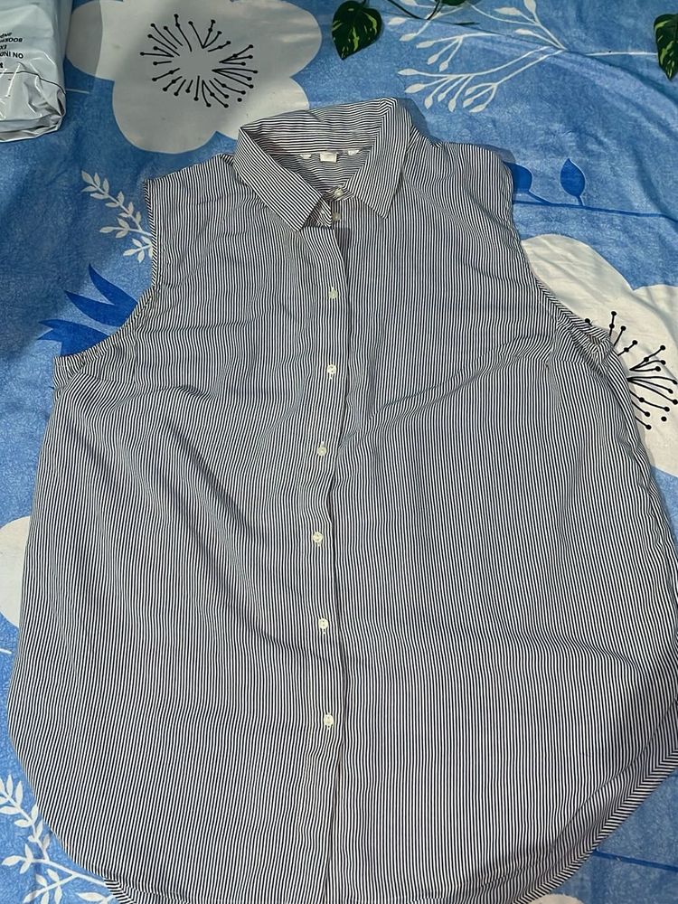 Striped Sleeveless Button-Up Top