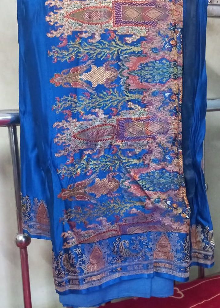 Vibrant Blue Saree with Intricate Weave