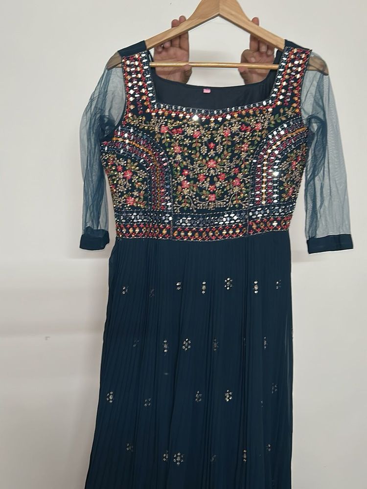 Embellished Teal Anarkali Dress gown