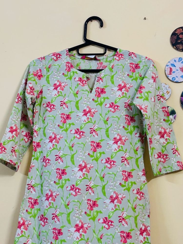 Floral Print Cotton Kurta