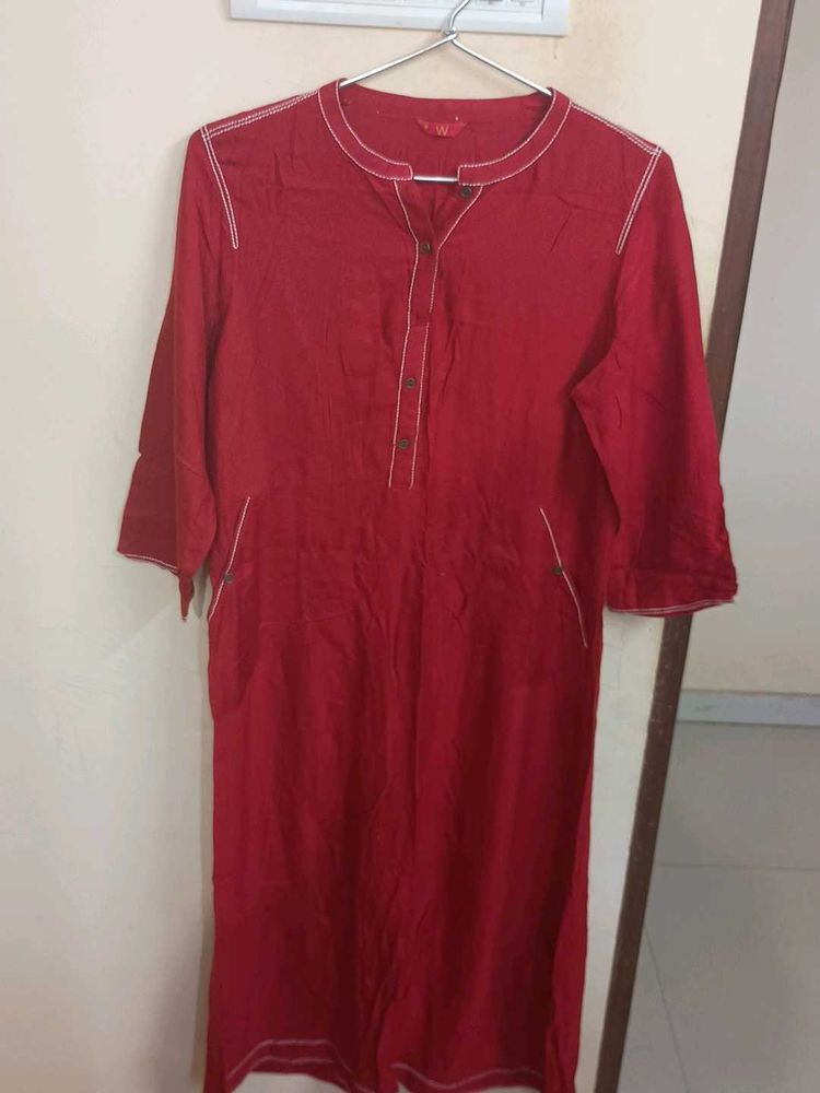 Red Cotton Kurta