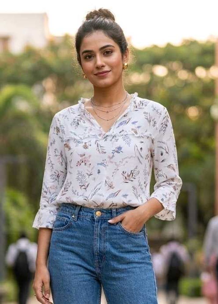Floral Print Bell Sleeve Top