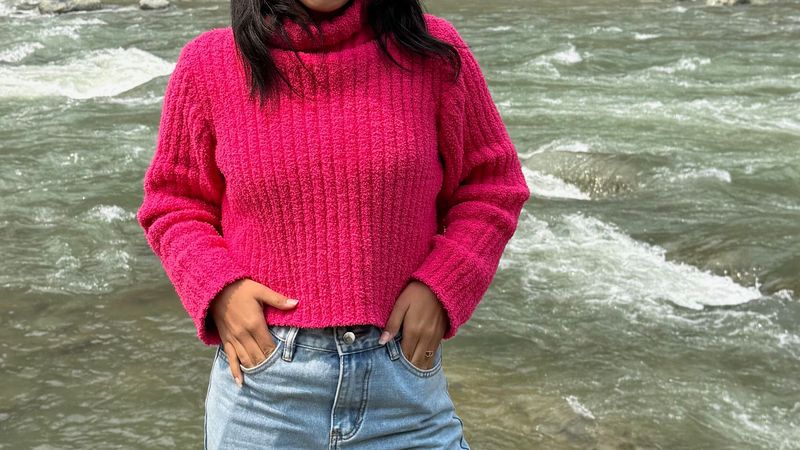 Pink Turtleneck Knit Pullover